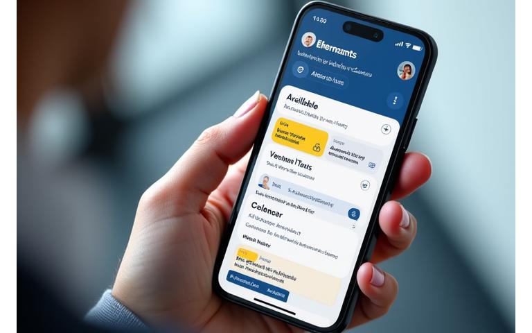 Nahaufnahme eines Smartphones mit einer intuitiven Ehrenamts-App, die Einsatzmöglichkeiten anzeigt.